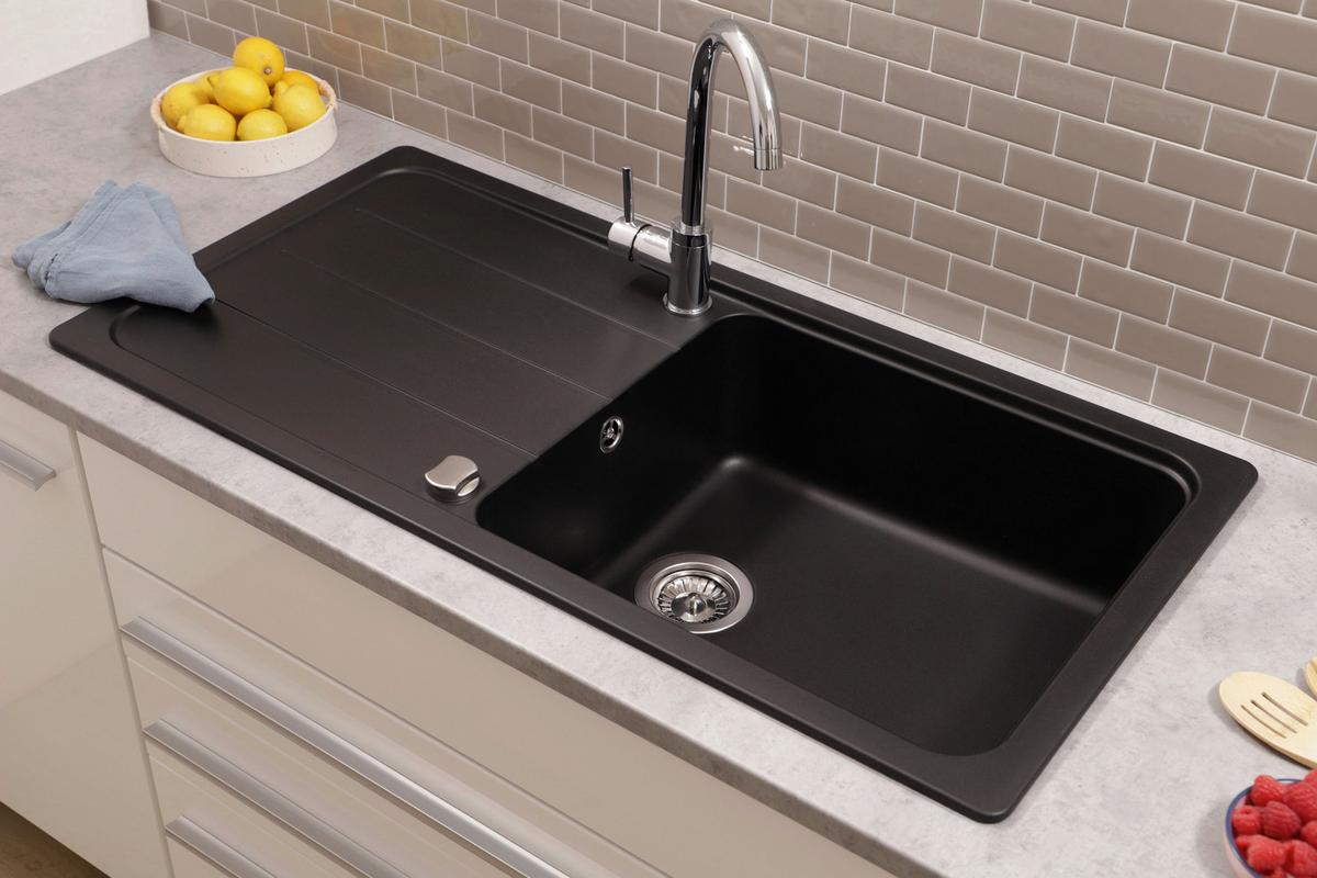 Spüle Austin Schwarz B: 100 cm - Schwarz, Design, Stein (100/20/50cm) - Respekta