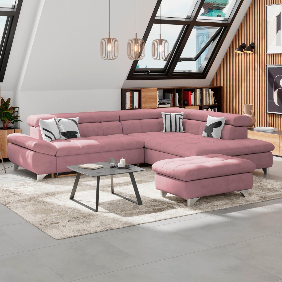 Hocker Gemini Rosa, B: 108cm - Chromfarben/Rosa, KONVENTIONELL, Textil (108/46/108cm)