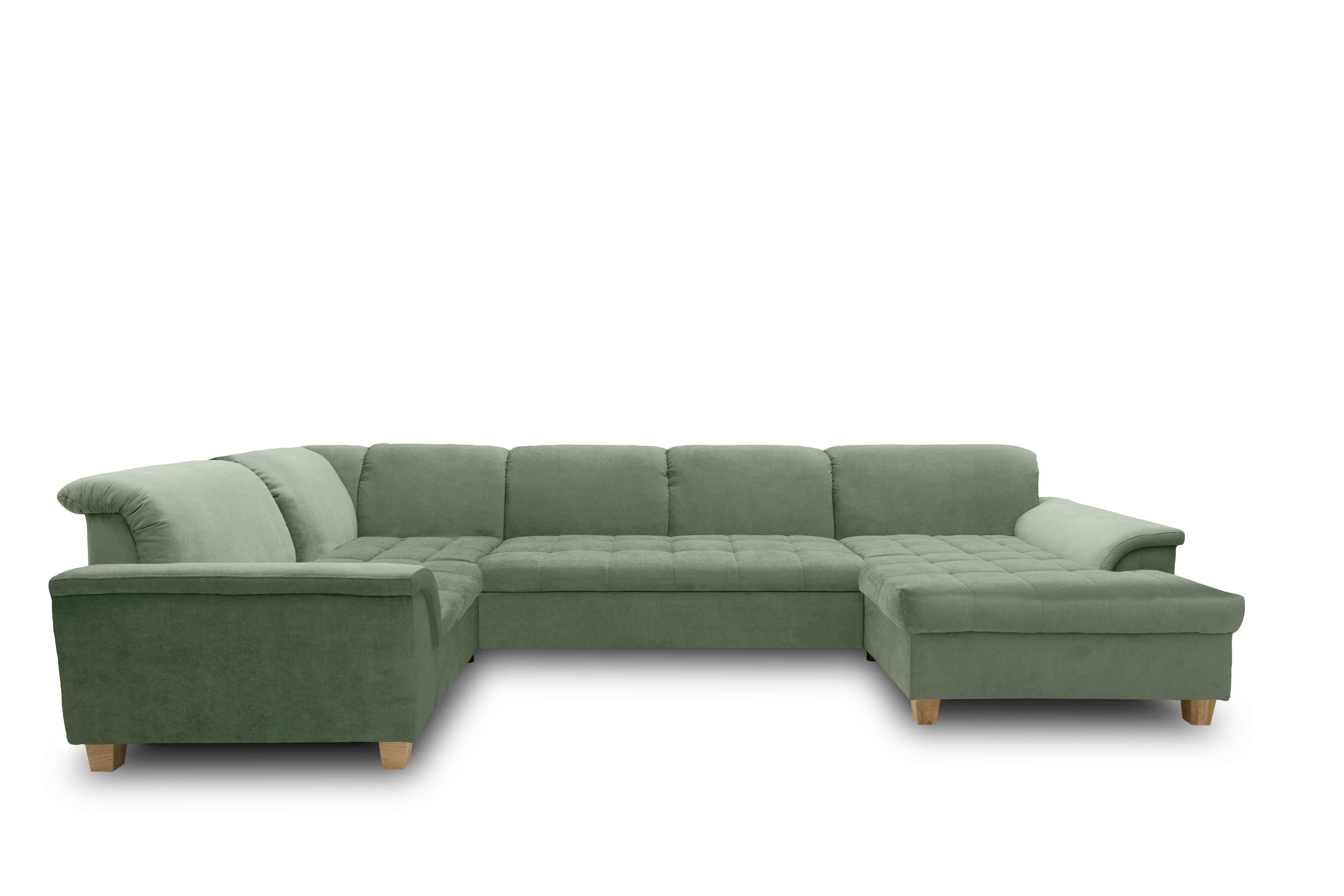 Wohnlandschaft Franzi Grün Mikrofaser - Eichefarben/Grün, KONVENTIONELL, Textil (206/344/162cm) - MID.YOU