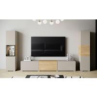 Wohnwand mit LED Berlin III Kaschmir/Eichefarben - Kaschmir/Eichefarben, Design, Glas/Holzwerkstoff (240/130/31cm) - P & B