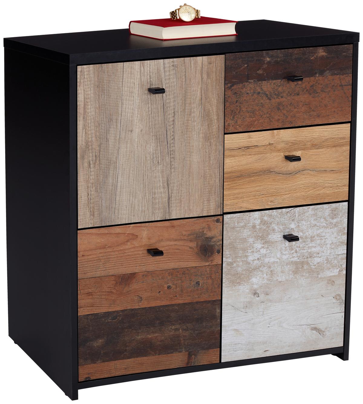 Kommode B 77,2cm Sanne Schwarz/alteiche Dekor - Eichefarben/Schwarz, MODERN, Holzwerkstoff/Kunststoff (77,2/77,5/29,6cm)