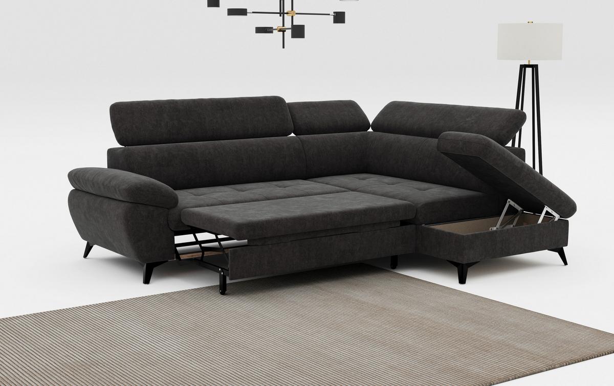 Ecksofa mit Bettkasten Hudson 265x207 cm Dunkelgrau - Schlammfarben/Dunkelgrau, Textil (265/207cm) - MID.YOU