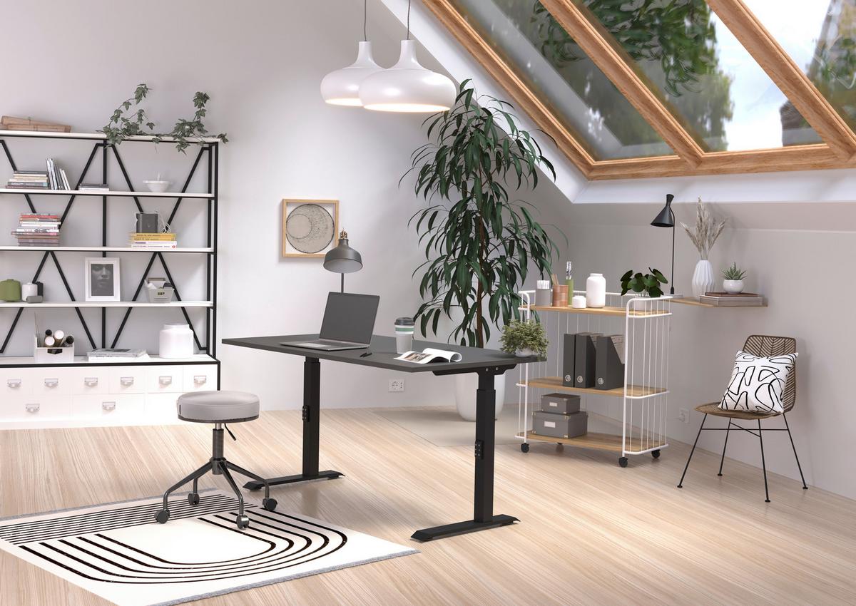 Schreibtisch Schwarz/graphitfarben L: 120cm - Schwarz/Graphitfarben, MODERN, Holzwerkstoff/Metall (120/80/68-91cm) - Germania