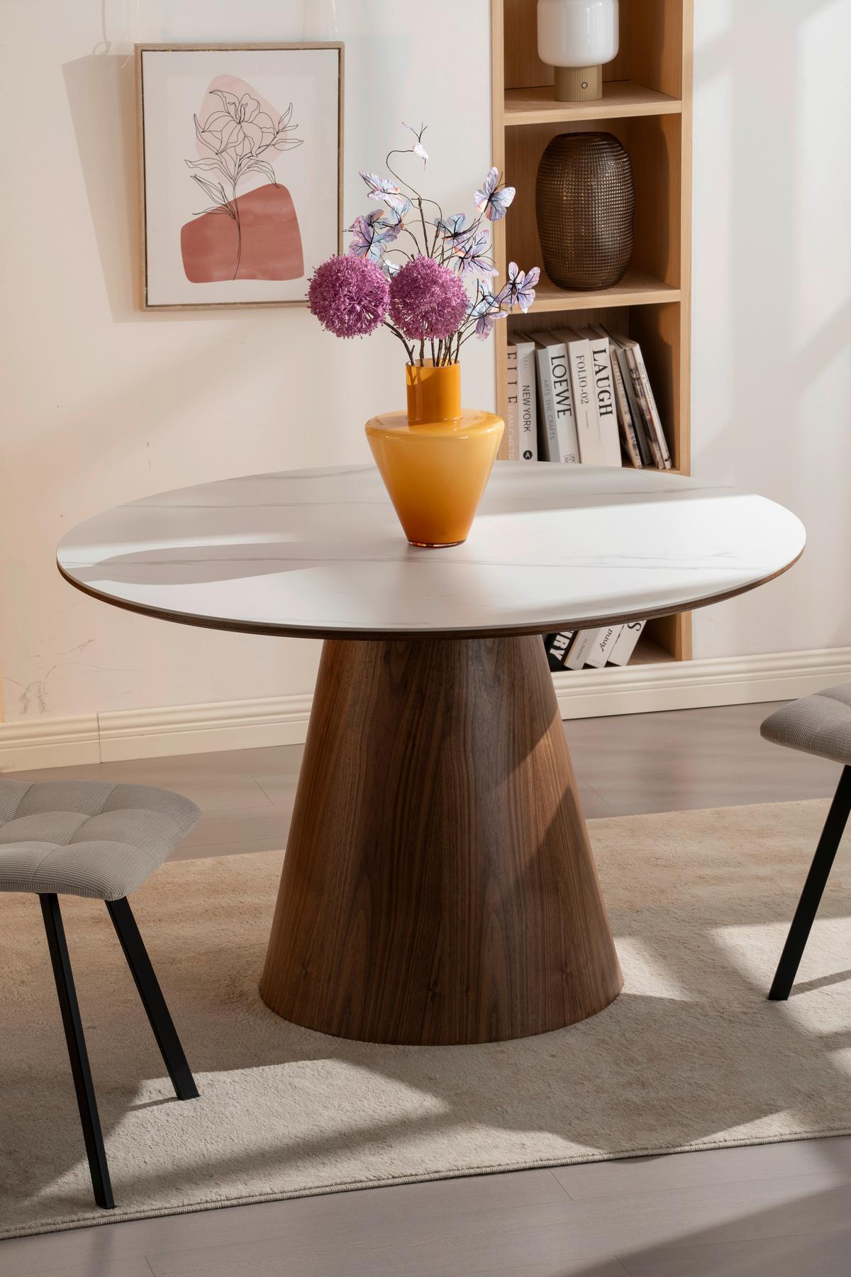 Esstisch Rund Aiden 120 Cm Weiß/walnussfarben - Walnussfarben/Weiß, MODERN, Holz/Keramik (120/75cm) - MID.YOU