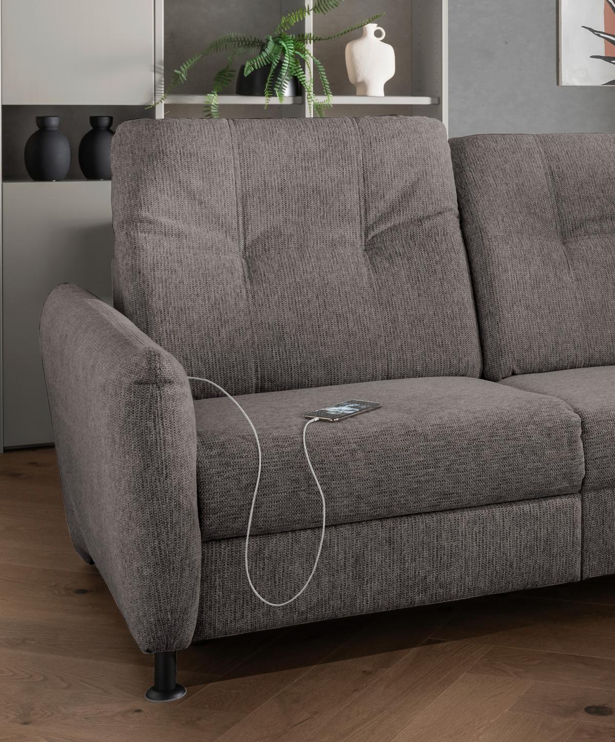 Ecksofa Minori Chenille Graubraun, S: Ca. 270x198 Cm - Graubraun/Schwarz, MODERN, Textil (270/198cm) - Livetastic