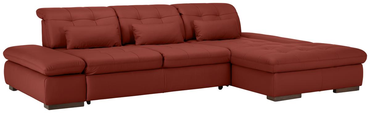 Rohová sedačka SANFINO, pravá, vínovočervená pravá koža - vínovočervená/chrómová, Konventionell, kov/koža (305/199cm) - Premium Living