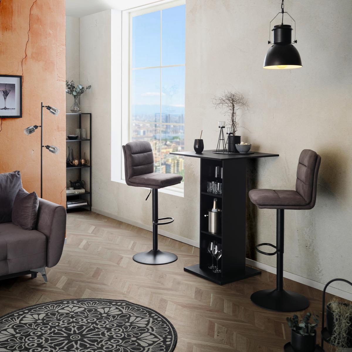 Barhocker Höhenverstellbar Pub Grau 2-Er Set - Schwarz/Grau, MODERN, Textil/Metall (42/97-118/52cm) - MID.YOU
