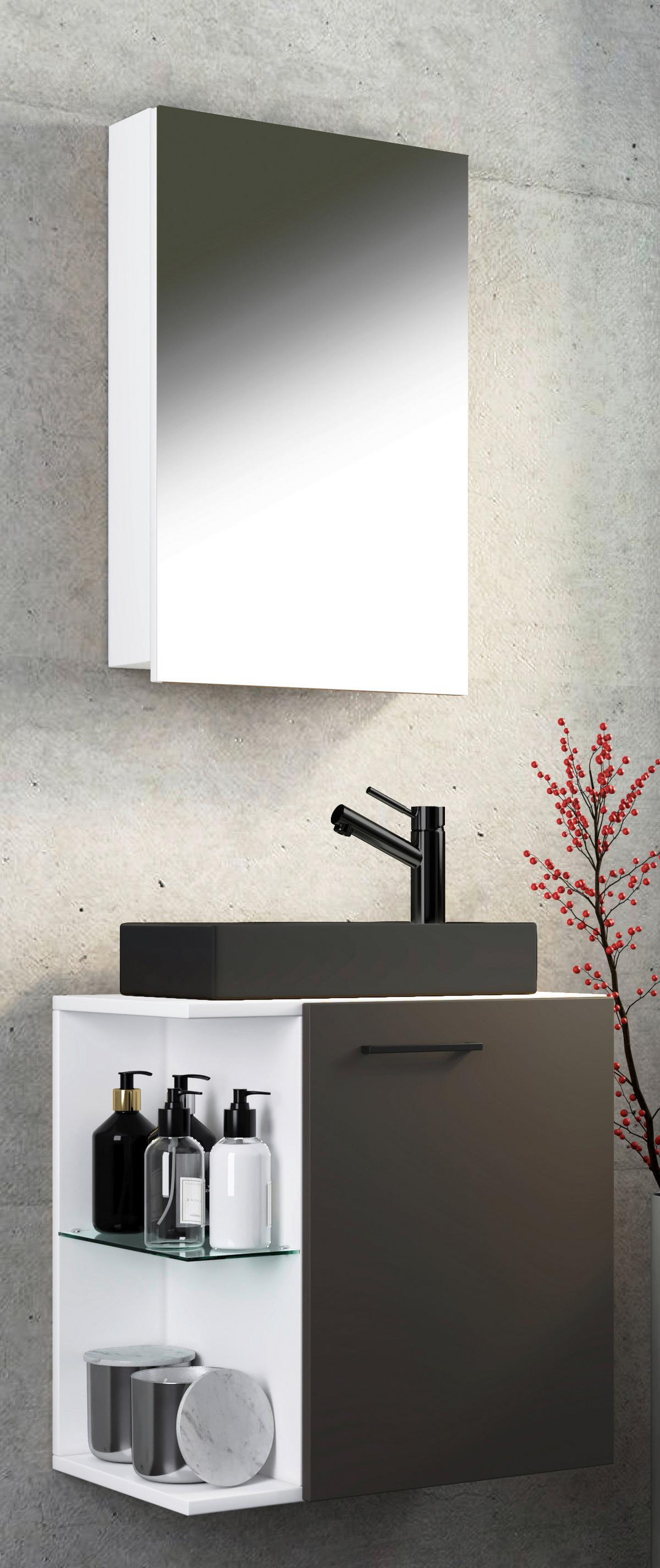 Gästebad Hausa Bl - Anthrazit/Schwarz, MODERN, Glas/Keramik (52cm) - MID.YOU