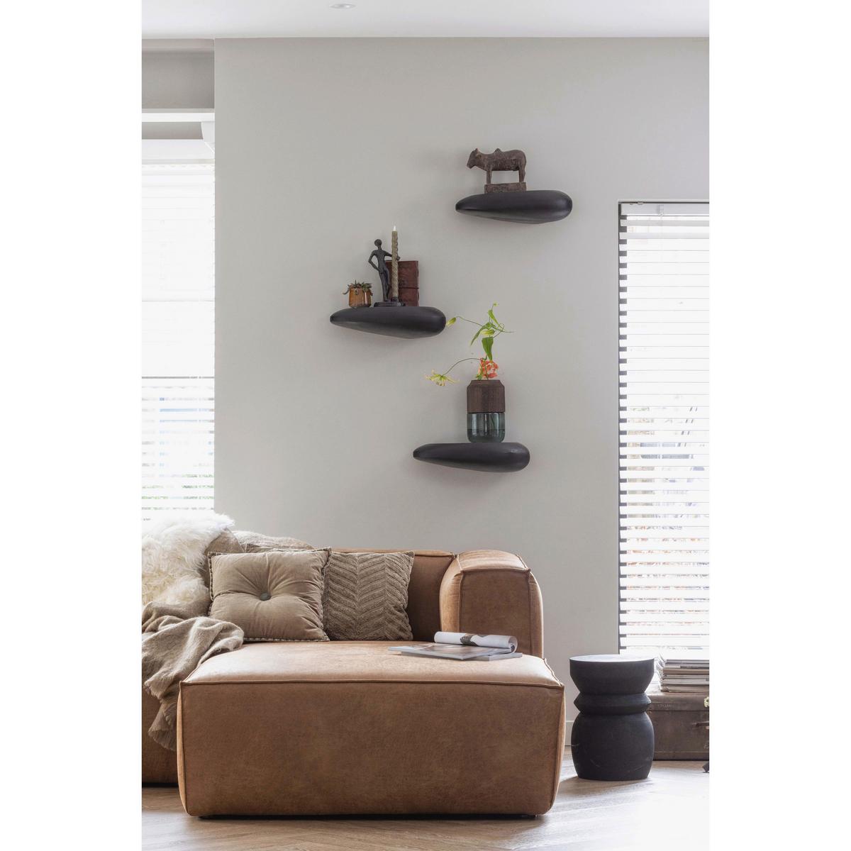 Ecksofa Bean Cognac S: 305x175cm - Cognac/Schwarz, Design, Leder/Textil (305/175cm) - Livetastic