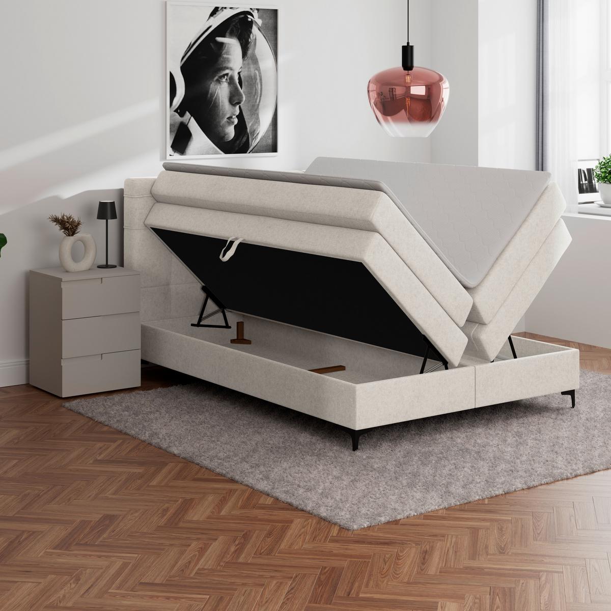 Boxspringbett MITTO Creme 140x200 cm - Creme/Schwarz, KONVENTIONELL, Textil/Metall (140/200cm)