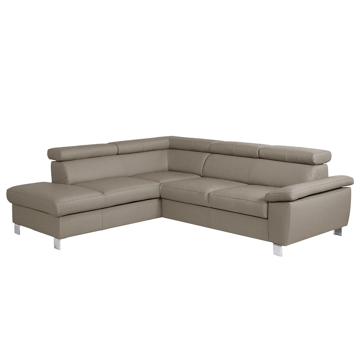Ecksofa Lugano Teilleder Hellgrau 208x248 - Chromfarben/Hellgrau, Design, Leder/Textil (208/248cm) - Livetastic