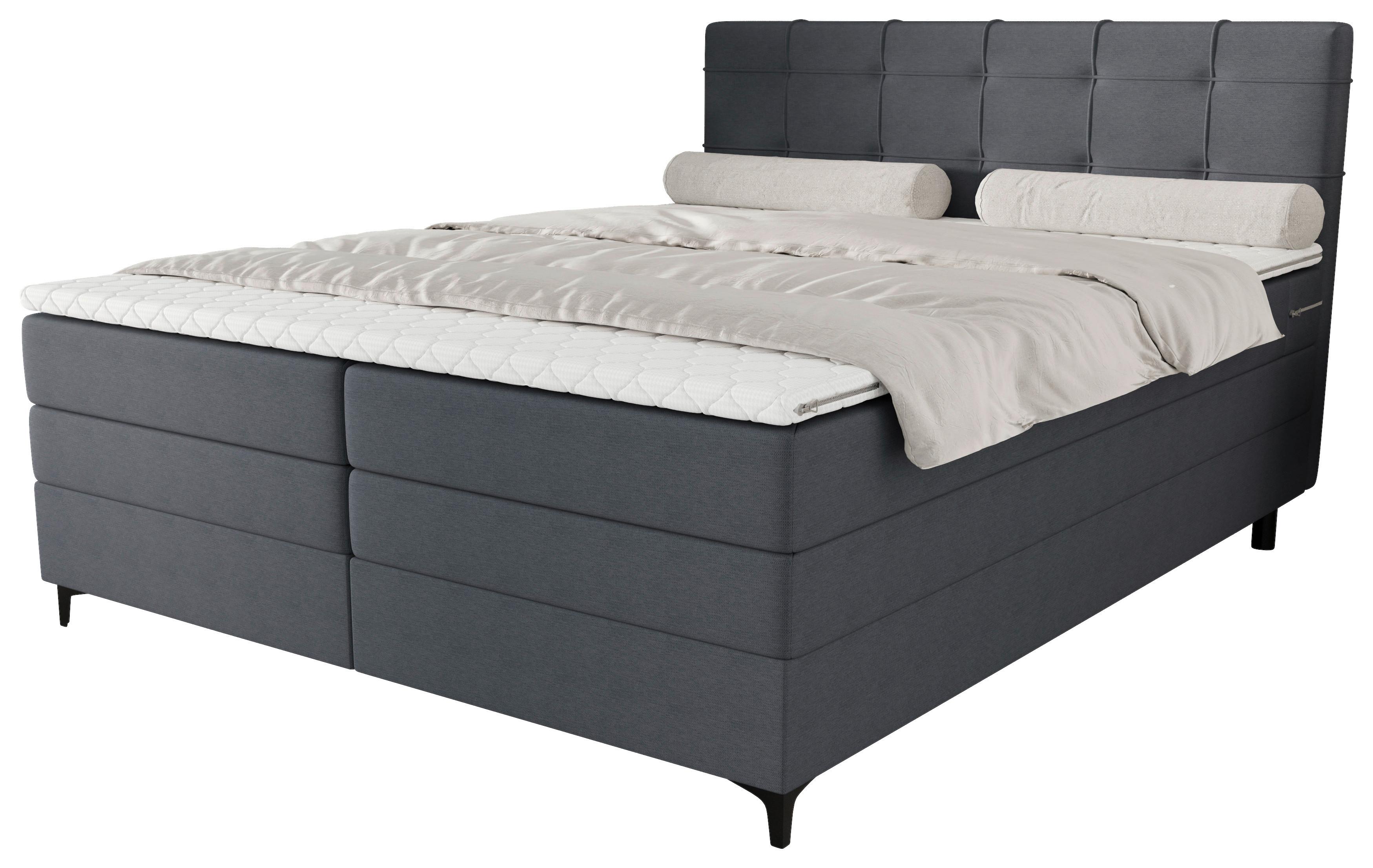 Boxspringbett Mitto mit Topper 180x200 cm - Blaugrau/Schwarz, KONVENTIONELL, Textil/Metall (180/200cm)