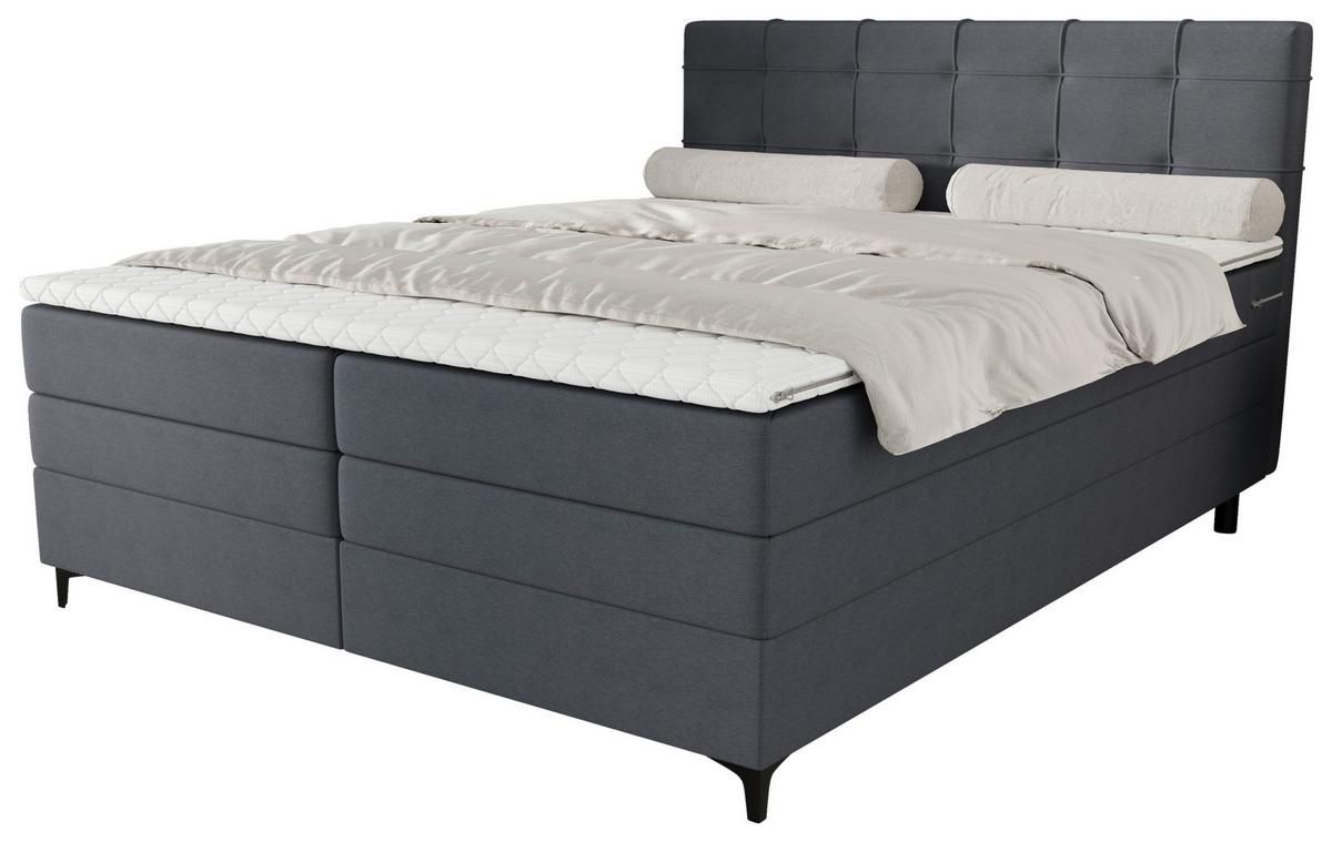 Boxspringbett Mitto mit Topper 180x200 cm - Blaugrau/Schwarz, KONVENTIONELL, Textil/Metall (180/200cm)