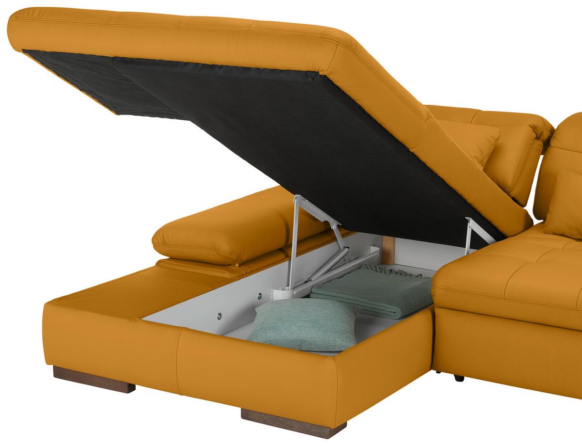 Rohová sedačka SANFINO, ľavá, žltá pravá koža - žltá/chrómová, Konventionell, kov/koža (199/305cm) - Premium Living