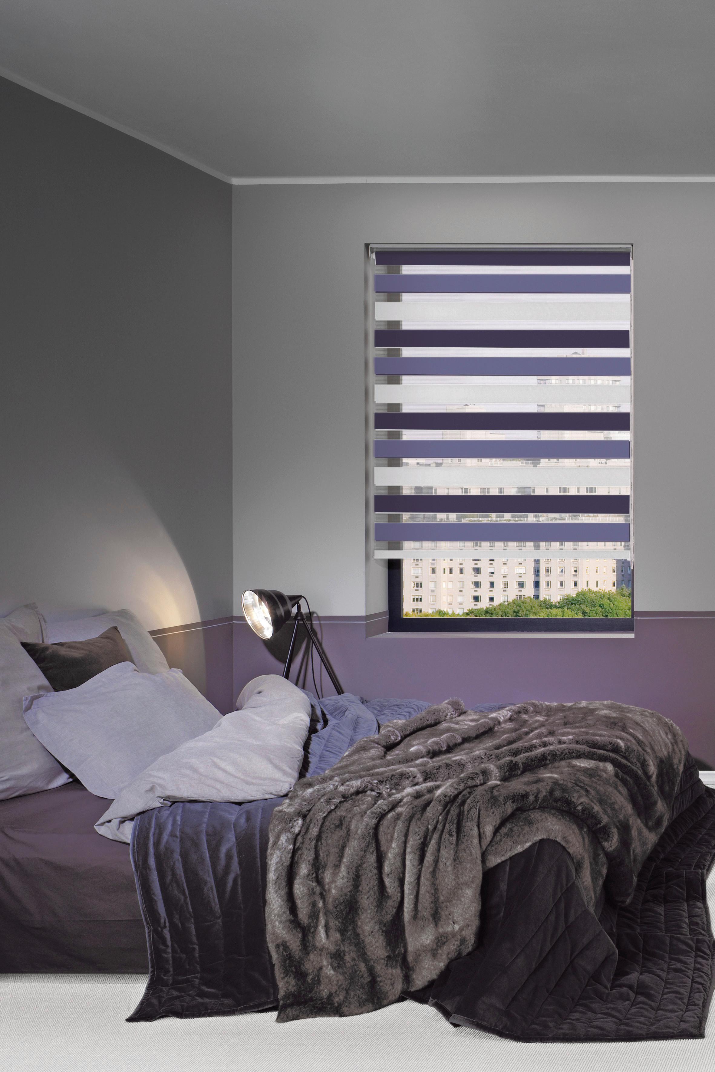 Doppelrollo Just Triple Grau, Weiß, Violett B: 60 Cm - Violett/Weiß, Basics, Textil (60/160cm)
