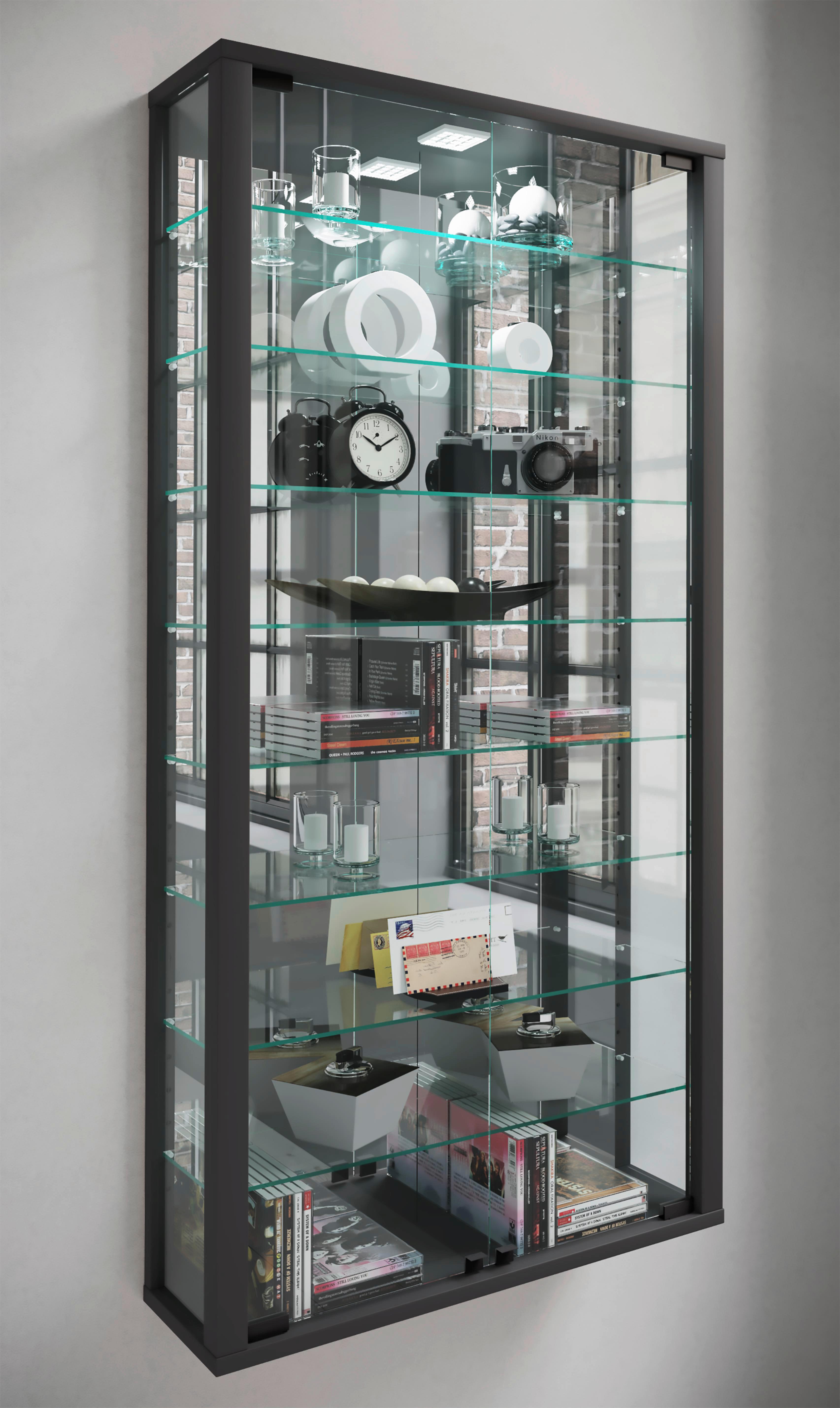 Hängevitrine Vitrosa Schwarz B: 59 cm - Schwarz, MODERN, Glas/Holzwerkstoff (59/114,3/18cm) - MID.YOU
