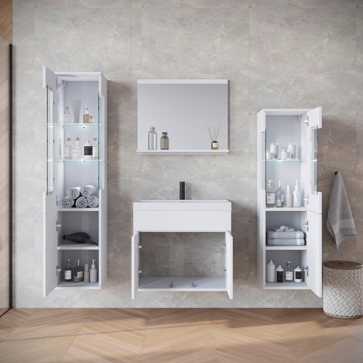 Badezimmer Narobi Weiß B: 120,4 cm - Weiß Hochglanz/Weiß, Trend, Glas/Keramik (120,4cm) - P & B