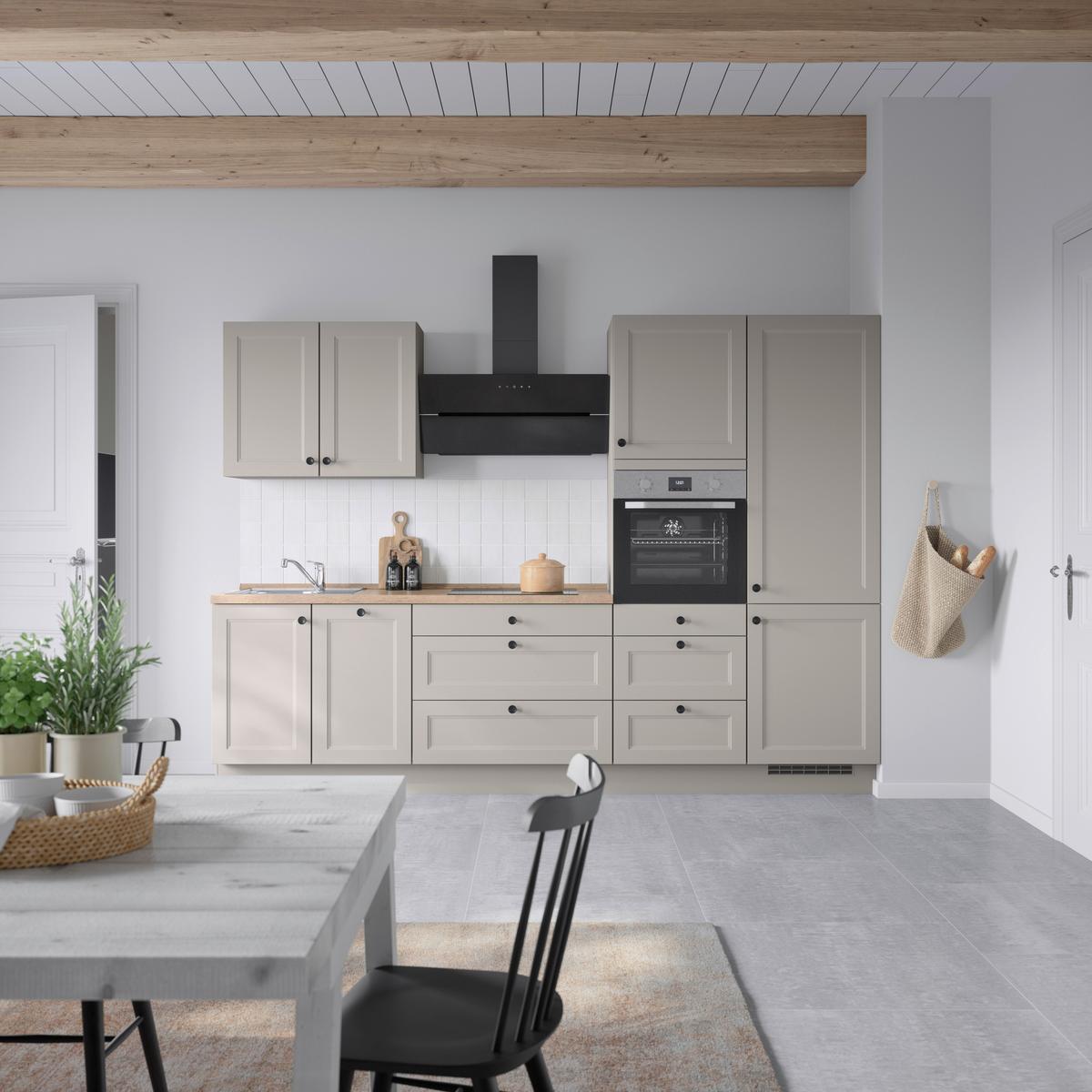 Kuchynská linka 300 cm, kamenná sivá supermatná - čierna/sivá, Modern, kov/kompozitné drevo (300cm) - Nobilia