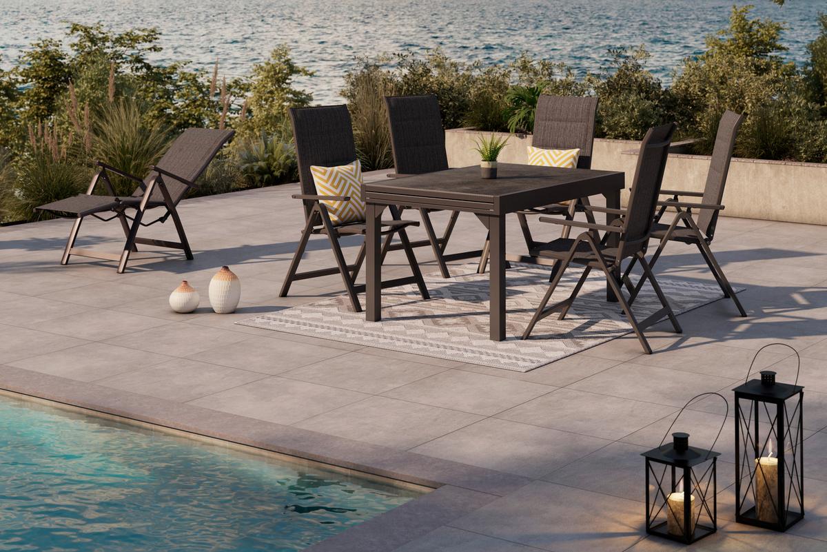 Gartensessel Klappbar Verena Aluminium, Textil - Dunkelgrau, MODERN, Textil/Metall (57/113/68cm) - Beldano