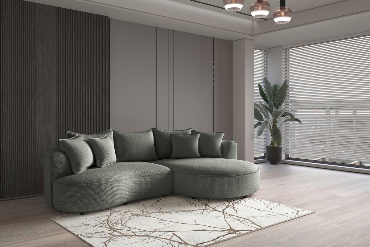 Rohová sedačka LEVI, pravá, zelená, se 7 polštáři - černá/zelená, Moderní, textil/plast (287/168cm)