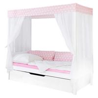 Posteľ s nebesami LINO záves ružovo-biely - biela/ružová, Modern, drevo (90/200cm) - Livetastic