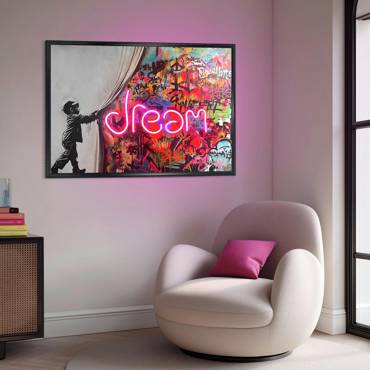 LED-Bild Neon Black Dream - Multicolor/Schwarz, Basics, Holzwerkstoff/Kunststoff (70cm)