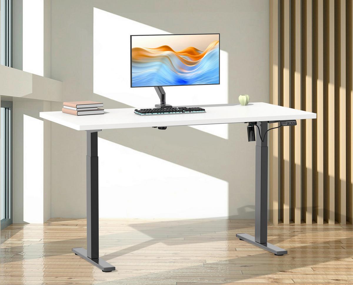 Schreibtisch höhenverstellbar E-Lona Schwarz/Weiß B: 140 cm - Silberfarben/Schwarz, Design, Holzwerkstoff/Metall (140/80/71cm) - MID.YOU