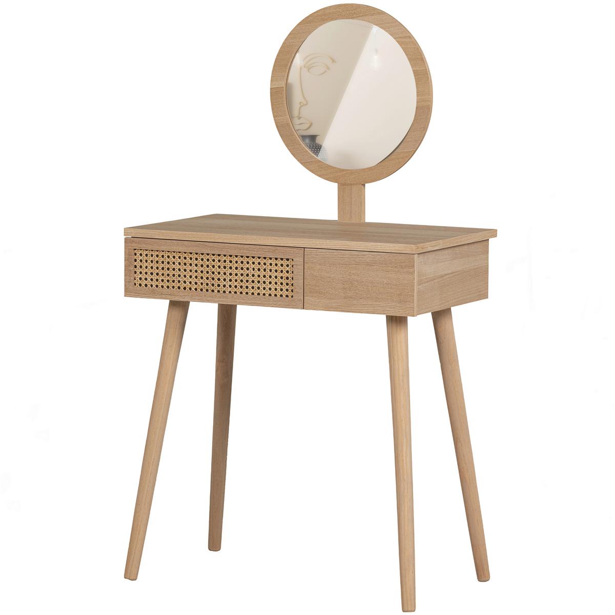 Schminktisch Soof Naturfarben L: 70cm - Naturfarben, Design, Glas/Holz (70/40/125cm) - Livetastic
