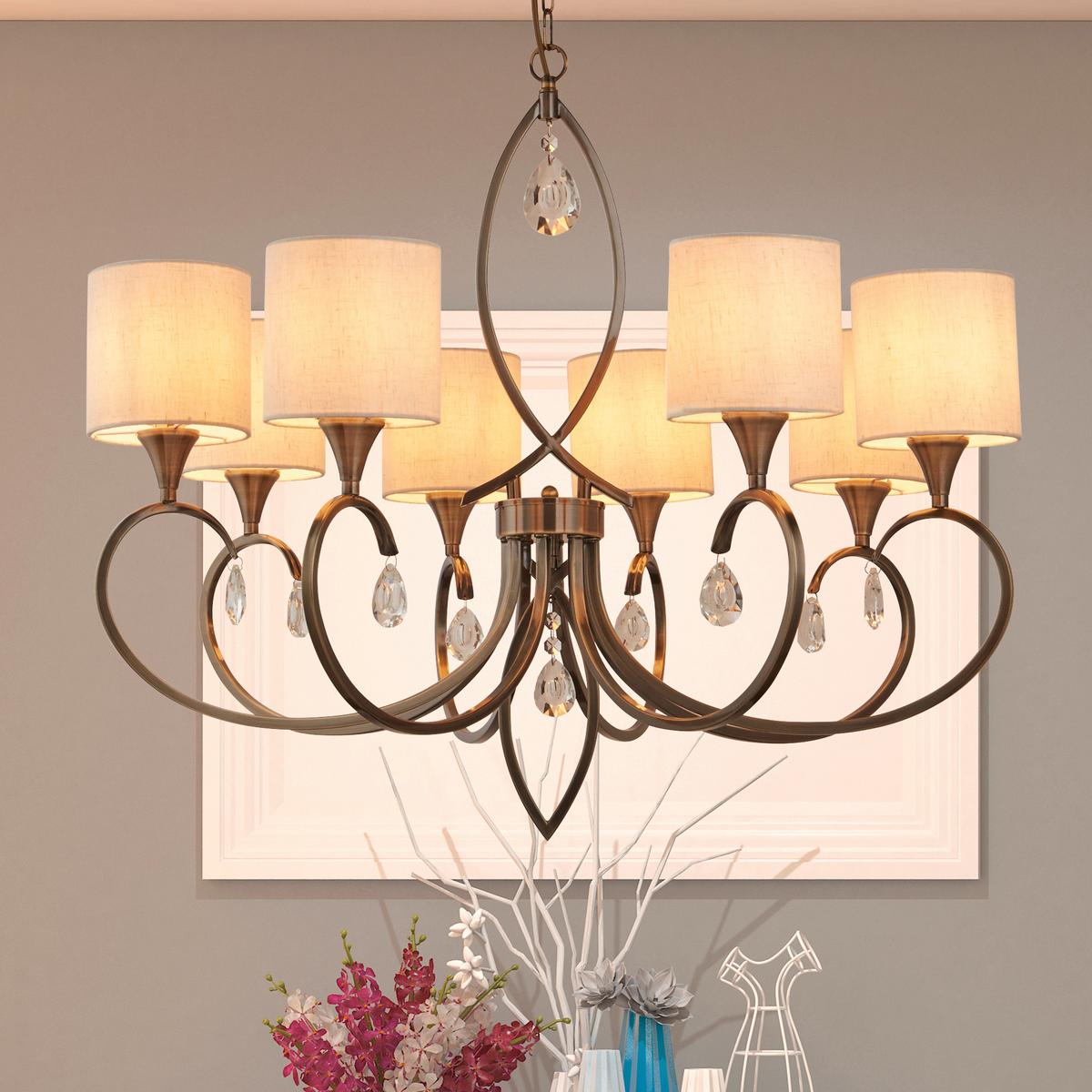 Kristall-Hängeleuchte Alberto 1608-8ab - Beige/Messingfarben, KONVENTIONELL, Glas/Textil (77/121cm)