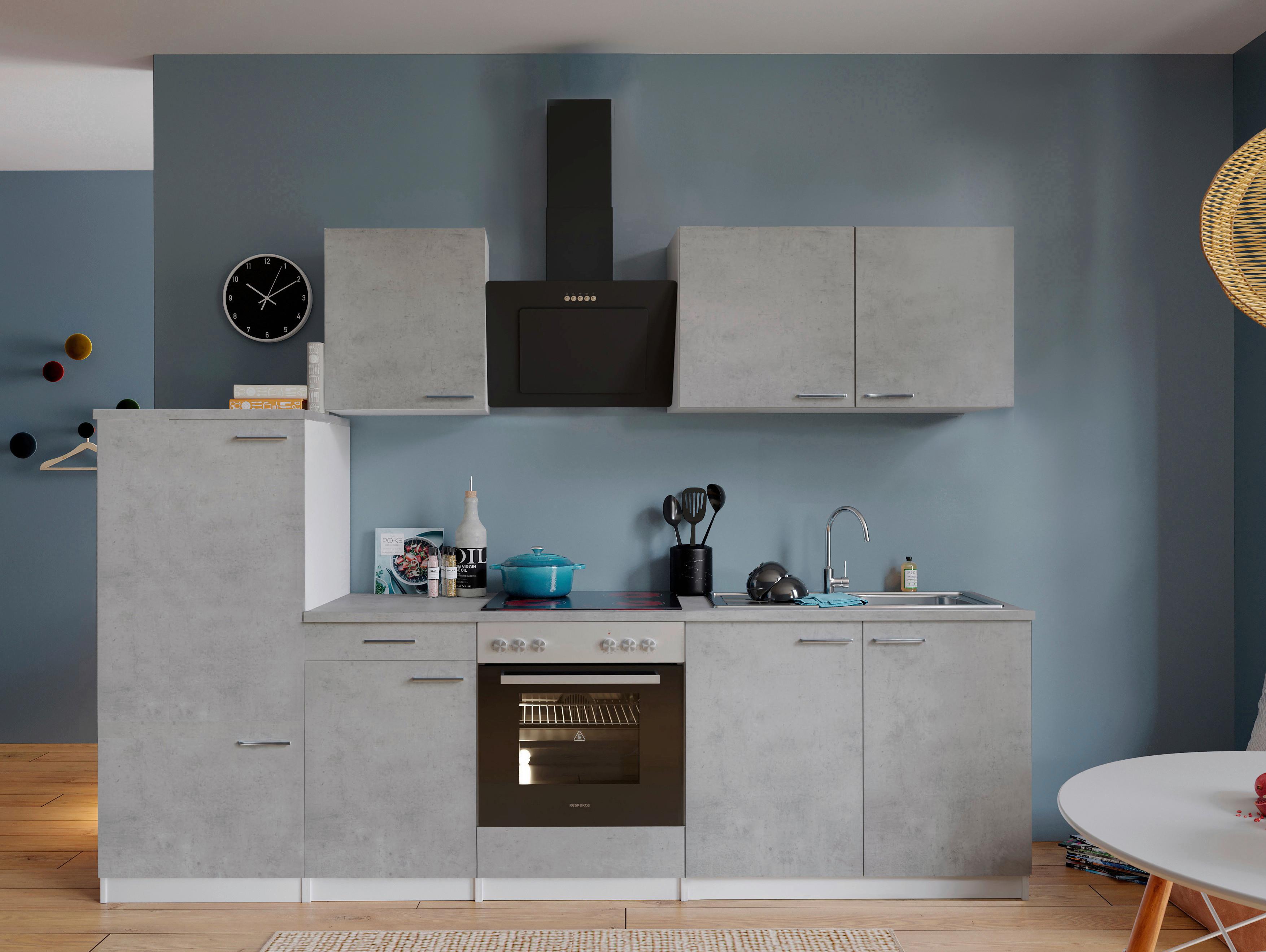 Küchenblock Malia B: 270 cm Grau, mit Geräte - Weiß/Grau, Basics, Holzwerkstoff (270cm) - Respekta