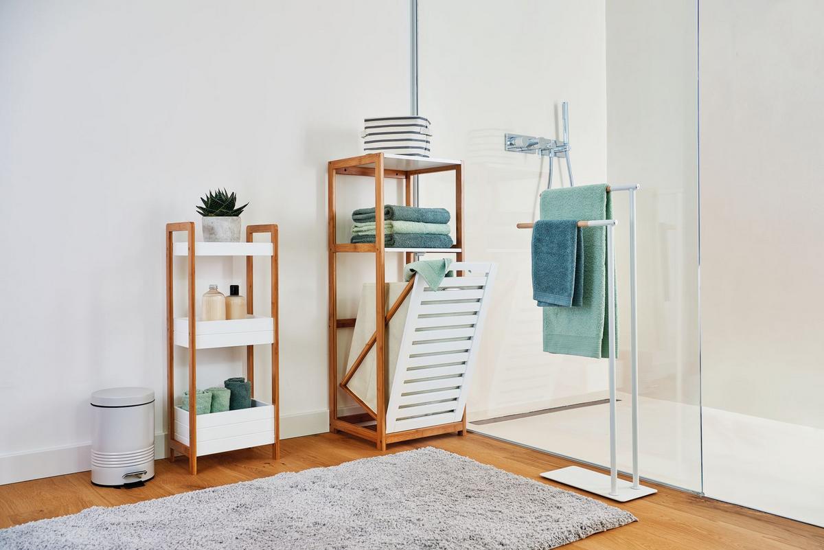 Standregal Bambus BxHxT: 28x20x74 cm, 3 Ablagen - Naturfarben/Weiß, Basics, Holz/Holzwerkstoff (28/20/74cm) - Zeller Present