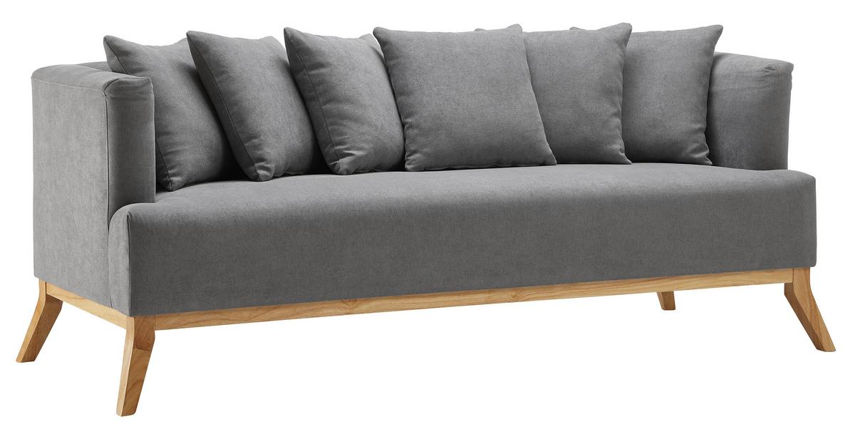Třímístná pohovka s polštáři Mina šedá - šedá, Moderní, dřevo/textil (190/78/81cm) - Modern Living