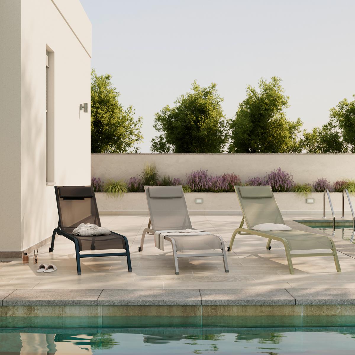 Sonnenliege Olivia Metall/textil Mit Rollen - Grau, MODERN, Textil/Metall (198/62/34-87cm) - Luca Bessoni