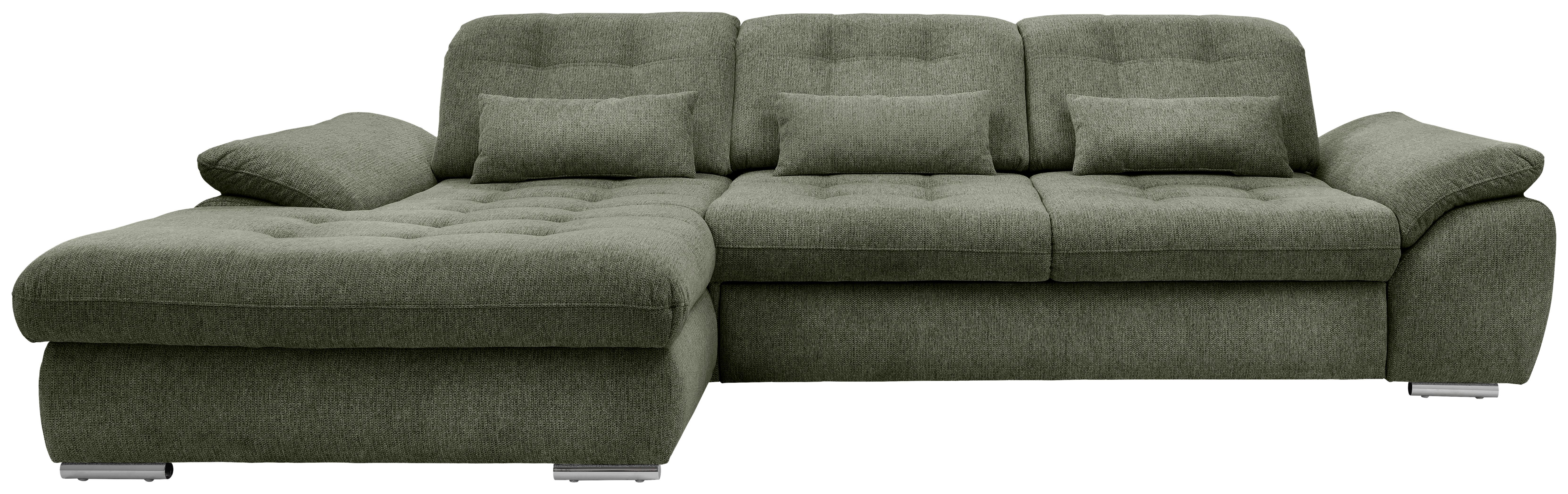 Ecksofa Rigatti, Grün S: 184x314 cm - Chromfarben/Grün, MODERN, Textil (184/314cm) - Livetastic