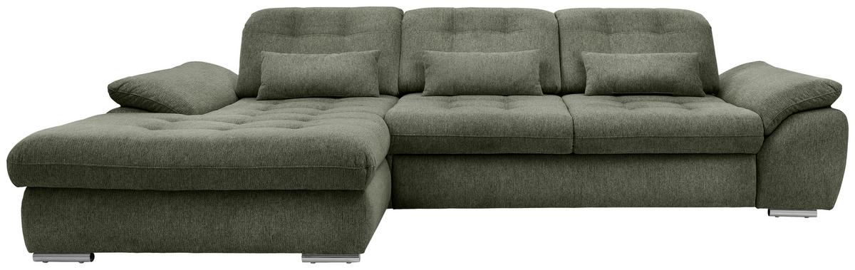 Ecksofa Rigatti, Grün S: 184x314 cm - Chromfarben/Grün, MODERN, Textil (184/314cm) - Livetastic