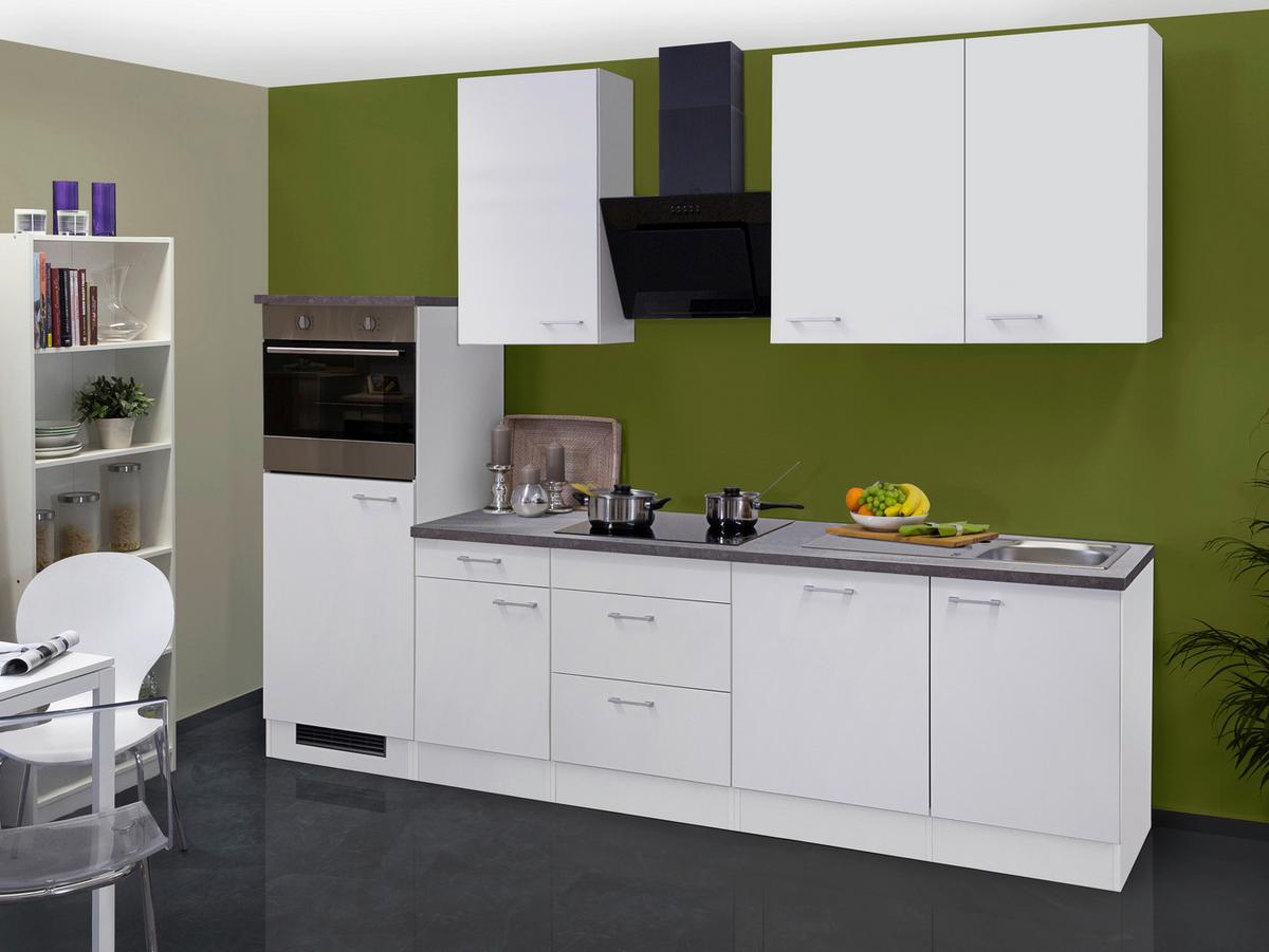 Küchenzeile Lucca Mit Geräten 280 Cm Weiß - Graubraun/Weiß, KONVENTIONELL, Holzwerkstoff (280cm) - FlexWell