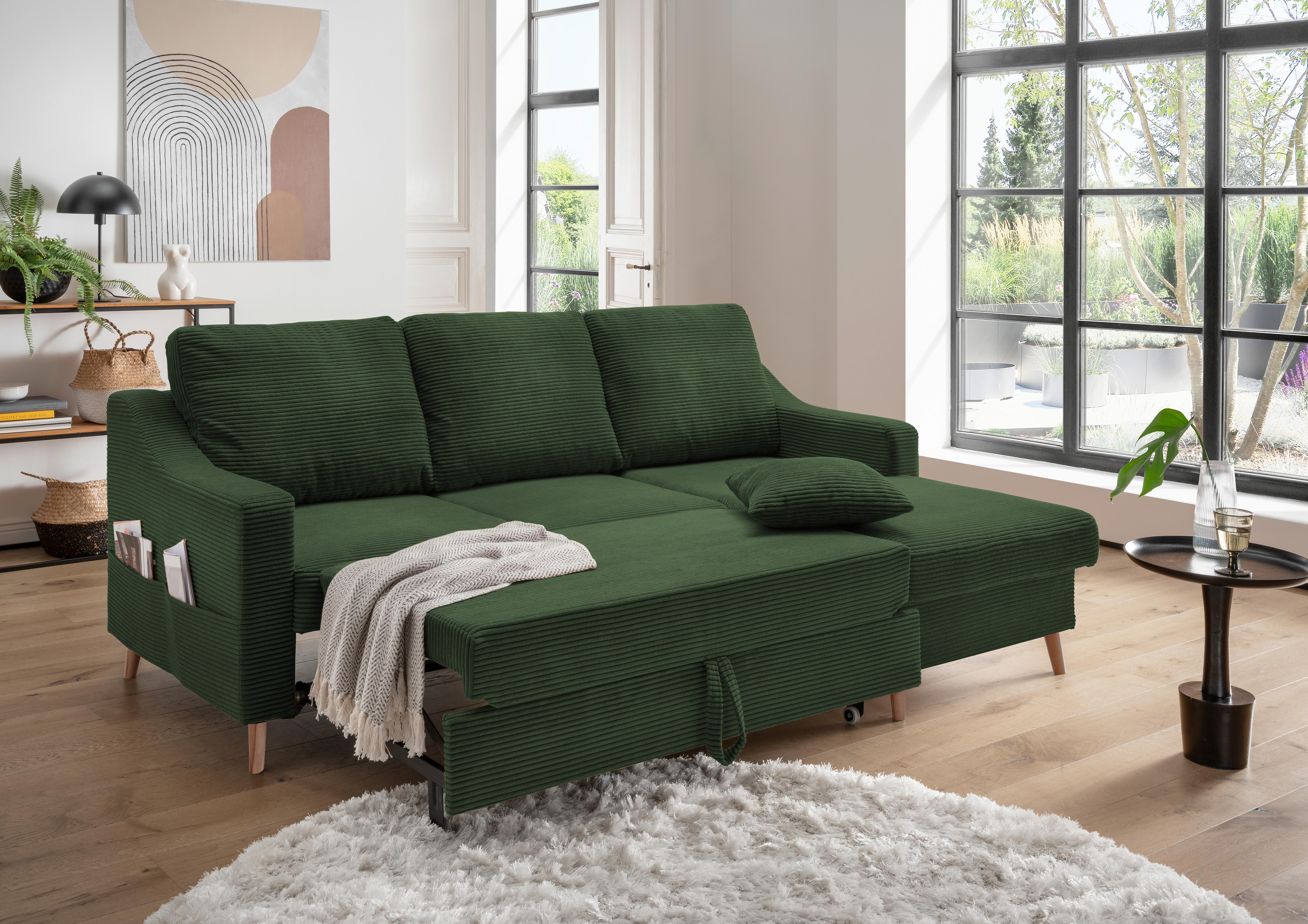 Ecksofa Valentina - Dunkelgrün/Naturfarben, Design, Textil (228/150cm) - P & B