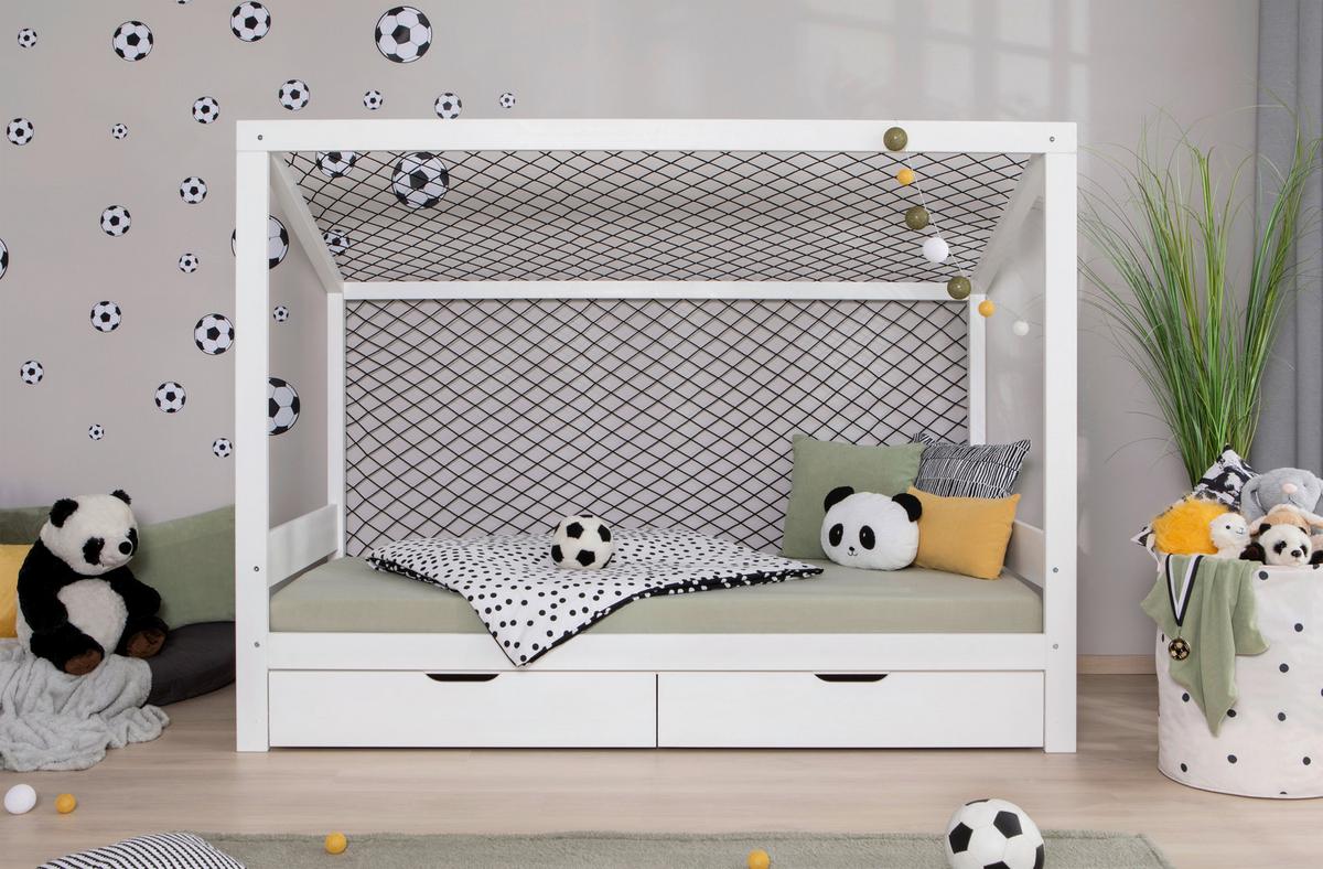 Bodenbett Mit Bettkasten 90x200 Cm Weiß - Weiß/Naturfarben, MODERN, Holz (90/200cm) - MID.YOU