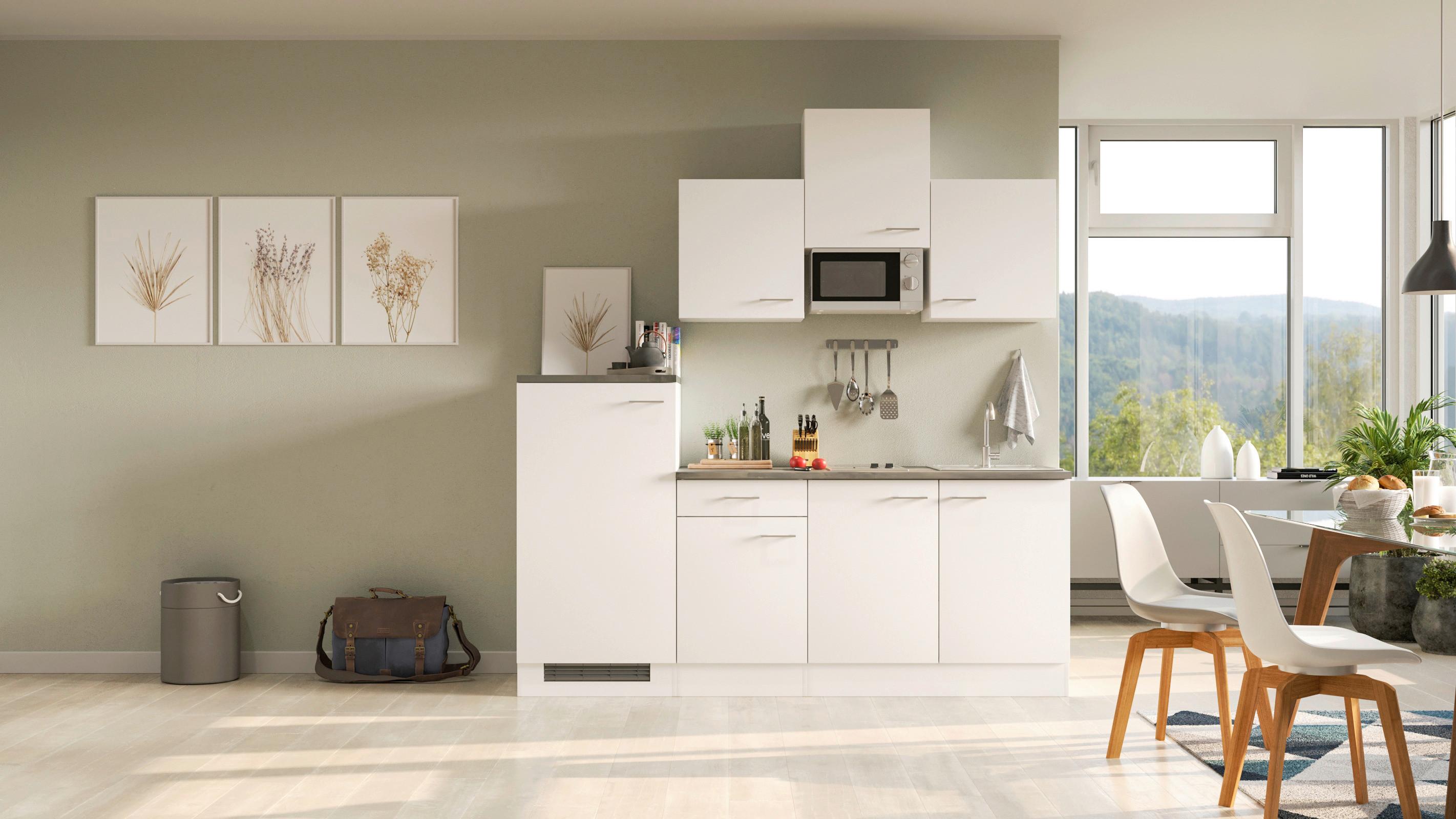 Küchenblock Lucca Weiß/Graubraun B: 210 cm - Graubraun/Weiß, MODERN, Holzwerkstoff (210cm) - FlexWell