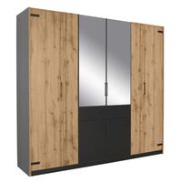Drehtürenschrank Mit Spiegel 226 Cm Nevada Eichefarben - Dunkelgrau/Silberfarben, MODERN, Glas/Holzwerkstoff (226/210/57cm) - Rauch Möbel