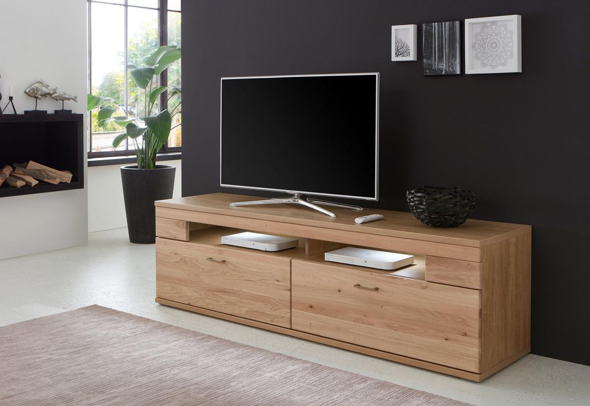 Wohnwand Kansas - Alteiche/Silberfarben, KONVENTIONELL, Glas/Holz (317,1/171/50,2cm) - Livetastic