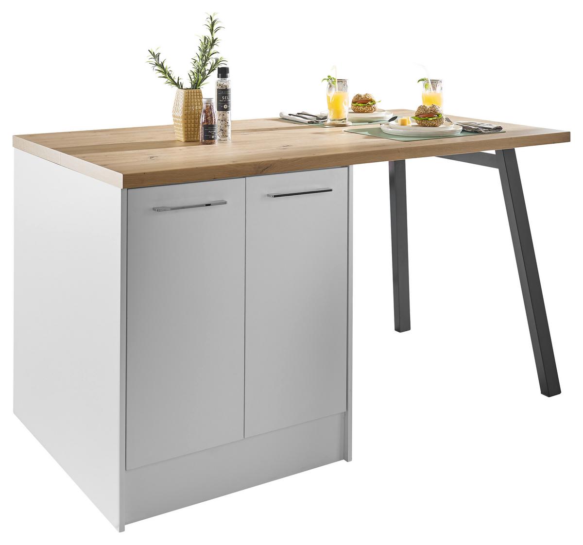 Kuchyňský ostrůvek TURIN šířka cca 150 cm - bílá/barvy chromu, Trend, kov/kompozitní dřevo (150/91/90cm) - MID.YOU