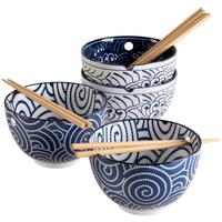 Schüsselset Jurka Blau/Weiß, 8-teilig - Blau/Weiß, Trend, Holz/Keramik - Mäser