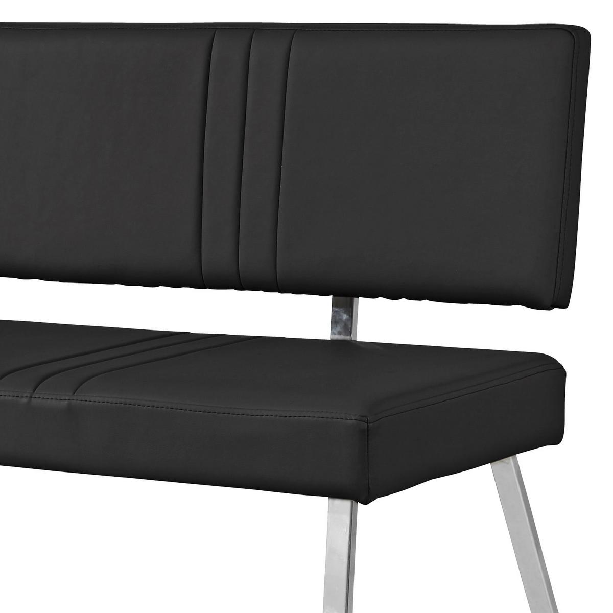 Sitzbank mit Lehne Gepolstert Schwarz Berlin II B: 130 cm - Chromfarben/Schwarz, KONVENTIONELL, Textil/Metall (130/82/55cm)