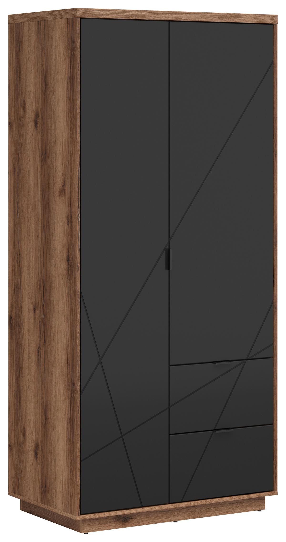 Drehtürenschrank Mit Schubladen 94cm Forn Schwarz - Eichefarben/Schwarz, MODERN, Holzwerkstoff (94/200,5/56,5cm) - MID.YOU