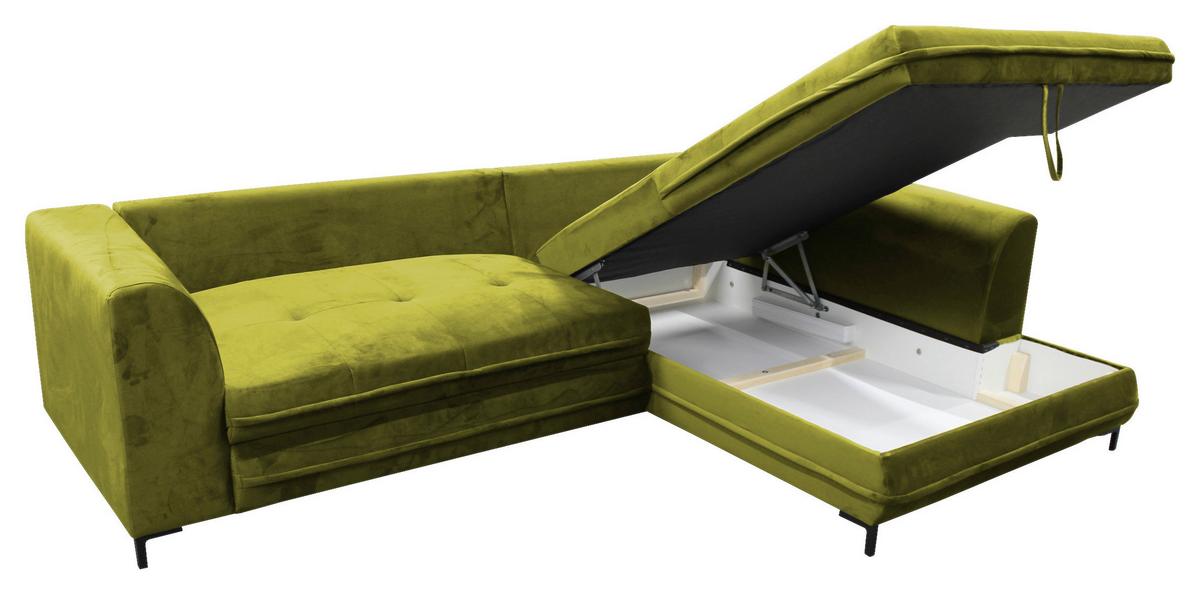 Eckschlafsofa Bello Hellgrün Schlaffunktion Ottomane Rechts - Schwarz/Hellgrün, Design, Textil (277/187cm) - Livetastic
