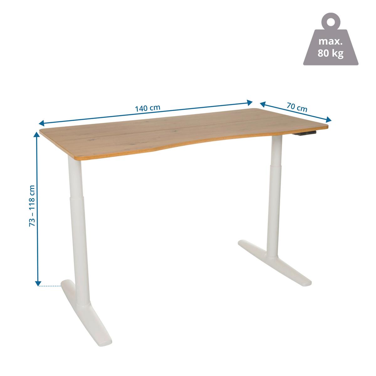 Schreibtisch Eichefarben B: 140 cm - Eichefarben/Weiß, MODERN, Holzwerkstoff/Metall (140/70/73 - 118cm) - MID.YOU