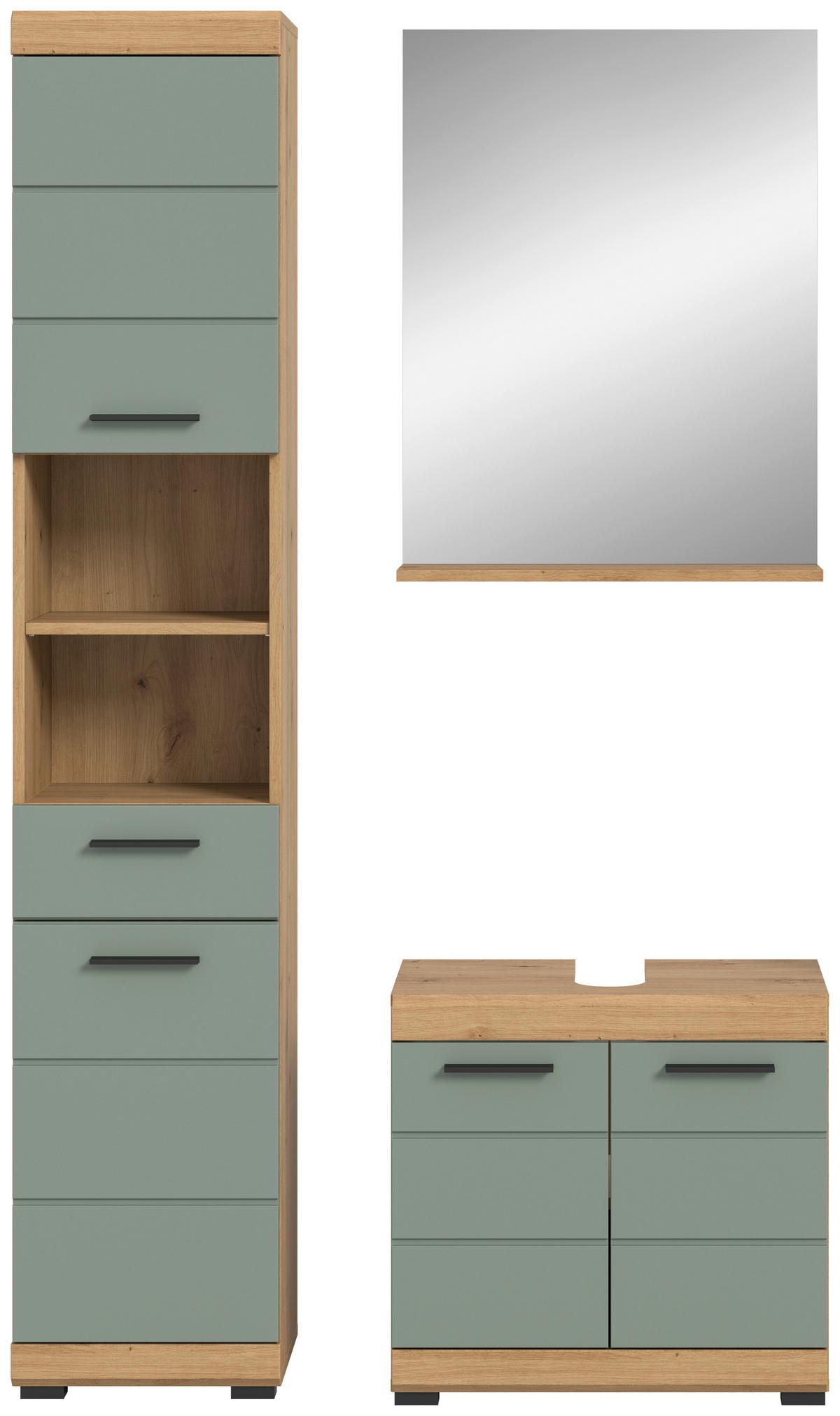 Badezimmer Scout Eiche Dekor/Salbeigrün B: 97cm - Salbeigrün/Eichefarben, MODERN, Glas/Holzwerkstoff (97cm) - MID.YOU