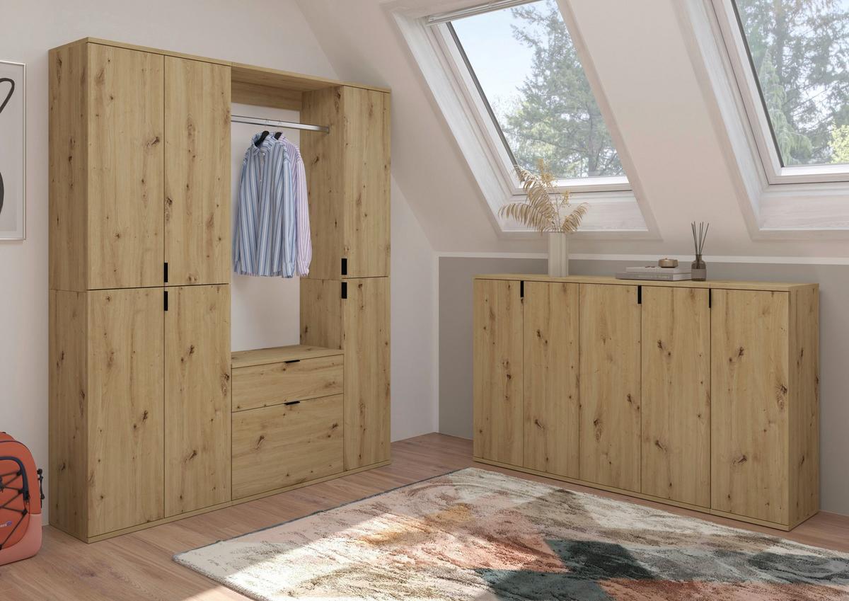 Garderobe Projekt X 3-teilig Eiche Artisan B: 152 Cm - KONVENTIONELL, Holzwerkstoff (152/193/34cm) - MID.YOU