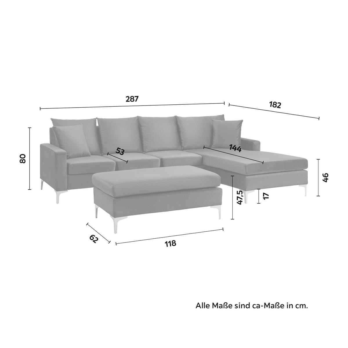 Sedací souprava ALONDRA, oboustranná, hnědá - hnědá/barvy nerez oceli, Moderní, kov/dřevo (287/182/80cm) - Bessagi Home